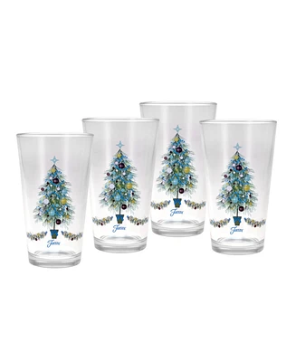 Fiesta Blue Christmas Tree Tapered Cooler 4 Piece Glass Set, 16 oz