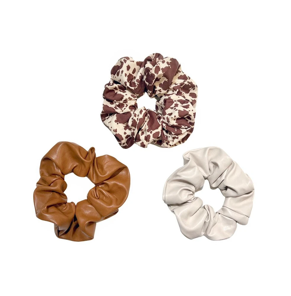 Leather Scrunchie Set - Brown Cowhide