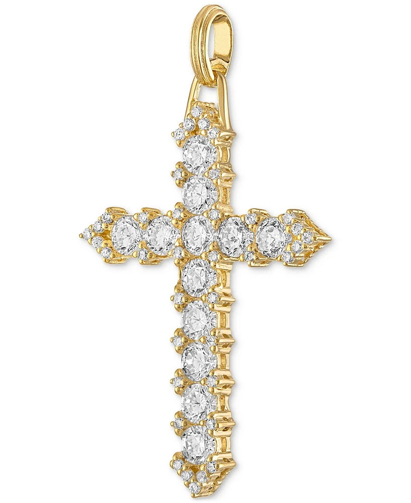 Esquire Men's Jewelry Cubic Zirconia Cross Pendant in 14k Gold-Plated Sterling Silver, Created for Macy's