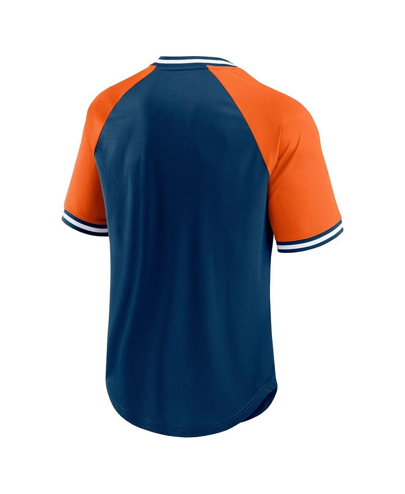 Men's Fanatics Navy, Orange Chicago Bears Second Wind Raglan V-Neck T-shirt