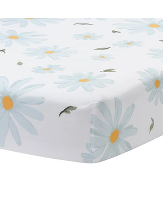 Lambs & Ivy Sweet Daisy 100% Cotton White/Blue Floral Baby Fitted Crib Sheet