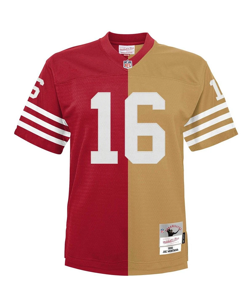 Men's Mitchell & Ness Joe Montana Scarlet, Gold San Francisco 49ers Big and Tall Split Legacy Retired Player Replica Jersey