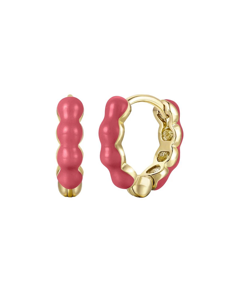 Ra Children's 14k Gold Plated with Magenta-Red Enamel Inlay Bubble Hoop Earrings