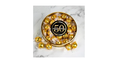 Just Candy 50th Birthday Candy Gift Tin with Chocolate Lindor Truffles by Lindt Large Plastic Tin with Sticker, 24 Pieces