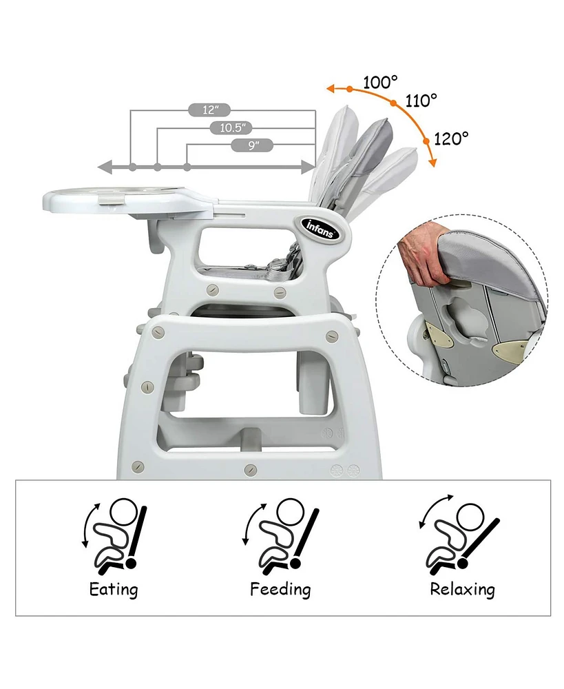 Costway Toddler 3 1 High Chair Adjustable Seat Back and Removable Trays