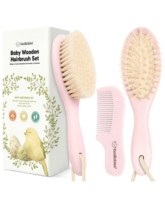 KeaBabies Baby Hair Brush and Comb Set, Oval Wooden Set for Newborns, Infant, Toddler Grooming Kit