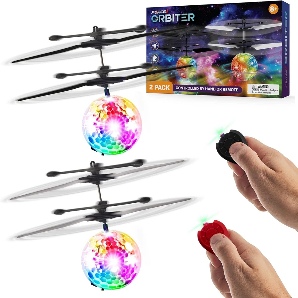 Force1 Orbiter Flying Orb Ball Hand Operated Drones for Kids - 2 Pack