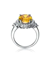 Sterling Silver Yellow Cubic Zirconia Oval Ring
