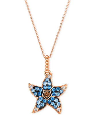 Le Vian Multi-Sapphire (5/8 ct. t.w.) & Chocolate Diamond (1/20 ct. t.w.) Starfish Pendant Necklace in 14k Rose Gold, 18" + 2" extender