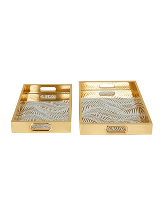 Rosemary Lane Plastic Mirrored Geometric Tray, Set of 2, 16", 14" W