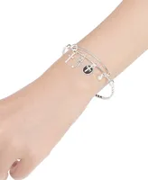 Unwritten Silver-Plated Cross "Faith" Multi Charm Twist Design Bangle Bracelet