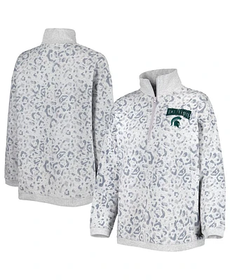 Women's Gameday Couture Heather Gray Michigan State Spartans Leopard Quarter-Zip Sweatshirt