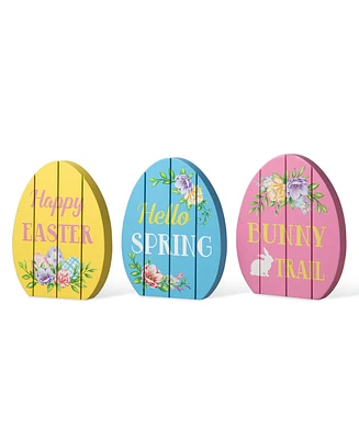 Glitzhome 7.5" H Easter Wooden Easter Egg Table Decor, Set of 3