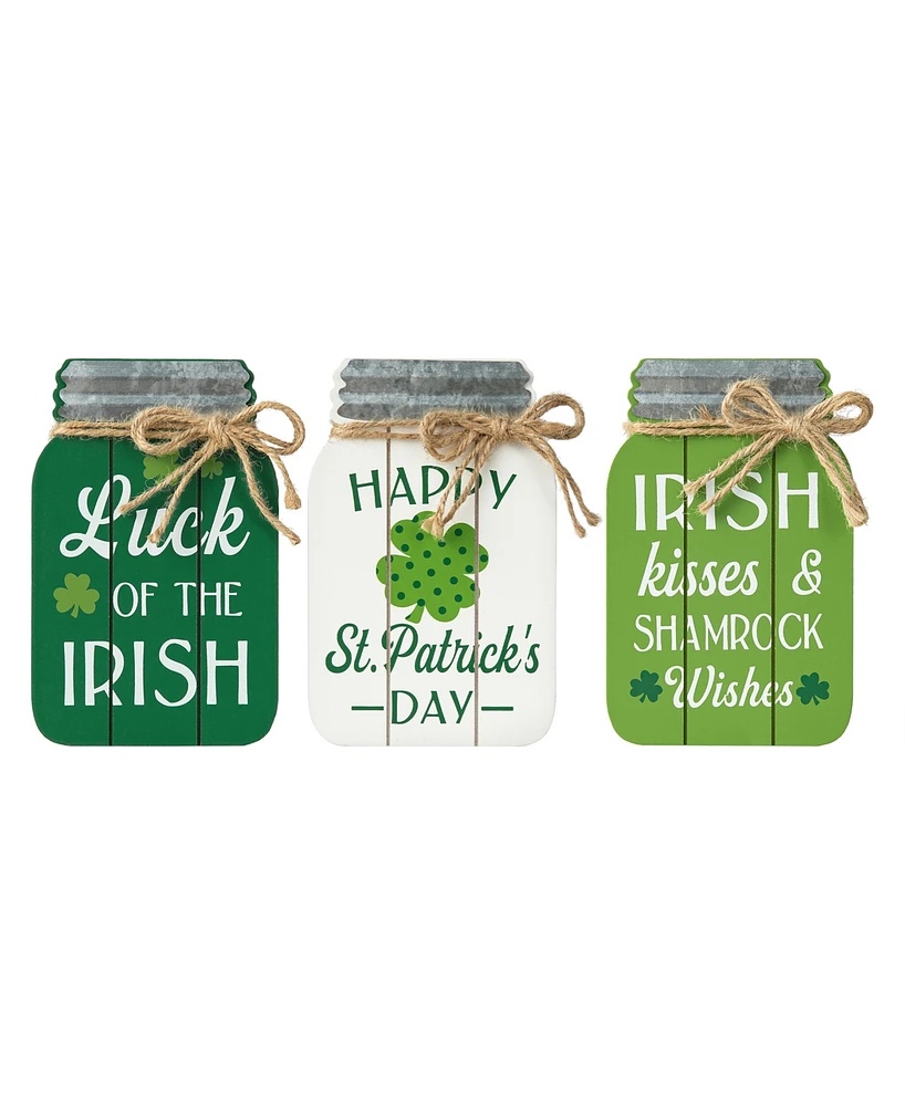 Glitzhome 7" H St. Patrick's Wooden Mason Jar Table Decor, Set of 3