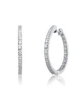 Sterling Silver White Gold and 14K Gold Plated Cubic Zirconia Hoop Earrings