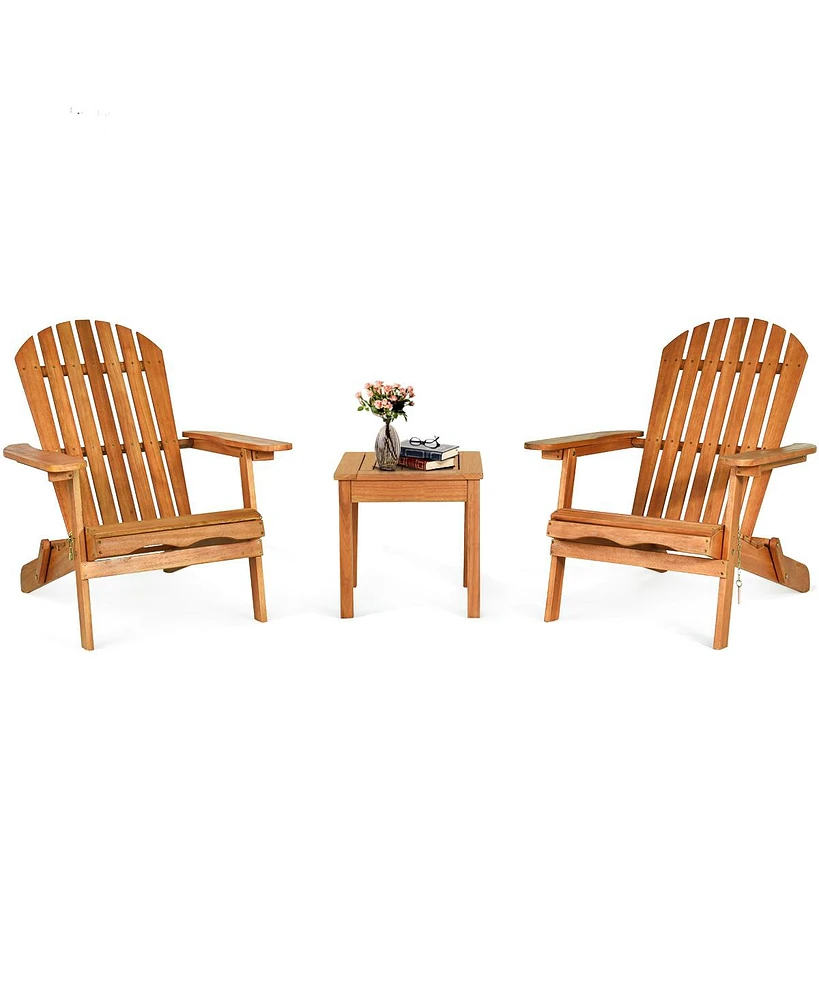 3PCS Patio Wooden Adirondack Chair Table Set Folding Seat Furniture Garden