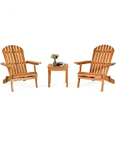 3PCS Patio Wooden Adirondack Chair Table Set Folding Seat Furniture Garden