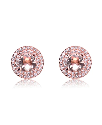 Cubic Zirconia Pink large round Haloed Stud Earrings