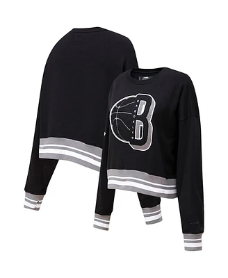 Women's Pro Standard Black Brooklyn Nets Mash Up Pullover Sweatshirt