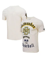 Men's Pro Standard Cream Milwaukee Brewers Cooperstown Collection Old English T-shirt