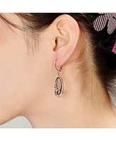 Genevive Sterling Silver 18K Rose Gold Plating Cubic Zirconia Open Oval Dangle Swirl Earring