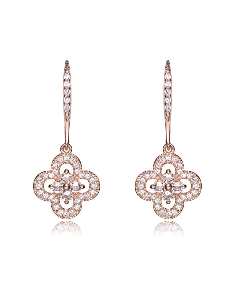 Cubic Zirconia Sterling Silver Flower Shape Micro Pave Earrings