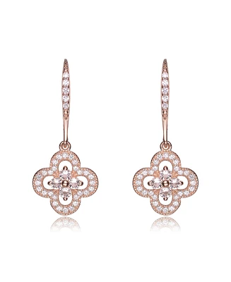 Cubic Zirconia Sterling Silver Flower Shape Micro Pave Earrings