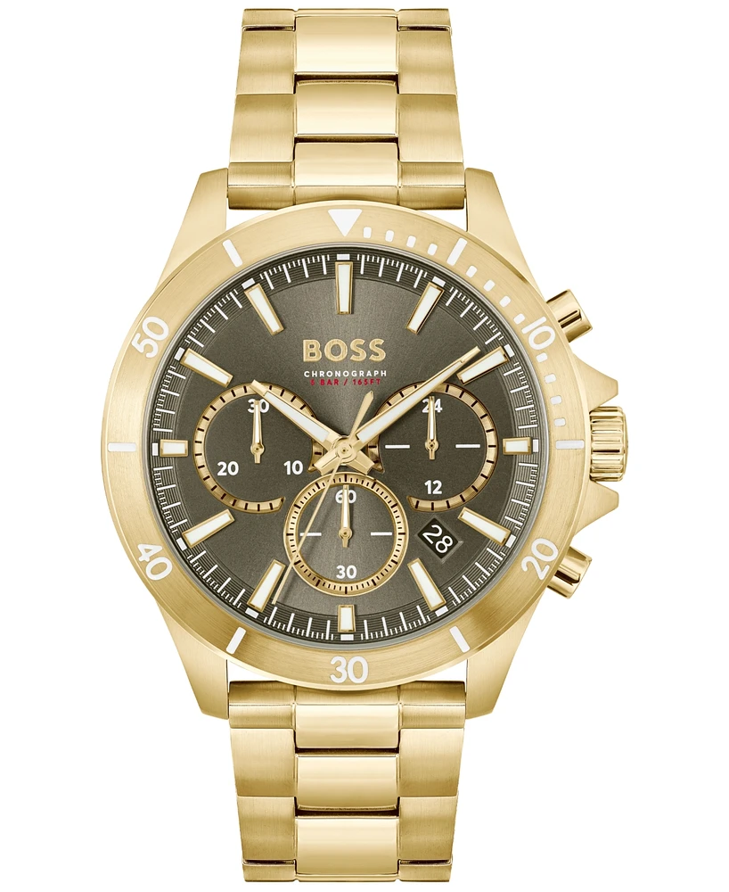 Hugo Boss Men's Troper Quartz Fashion Chronograph Ionic Plated Gold-Tone Steel Watch 45mm