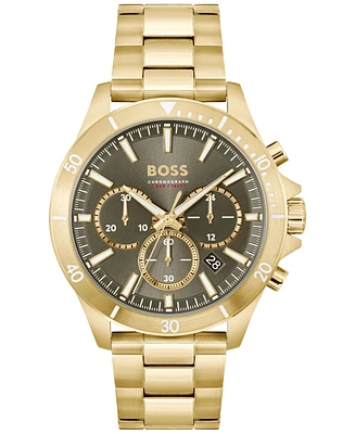 Hugo Boss Men's Troper Quartz Fashion Chronograph Ionic Plated Gold-Tone Steel Watch 45mm