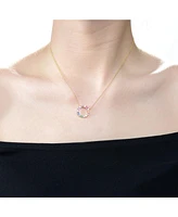 Sterling Silver Rainbow Cubic Zirconia Circle Pendant Necklace