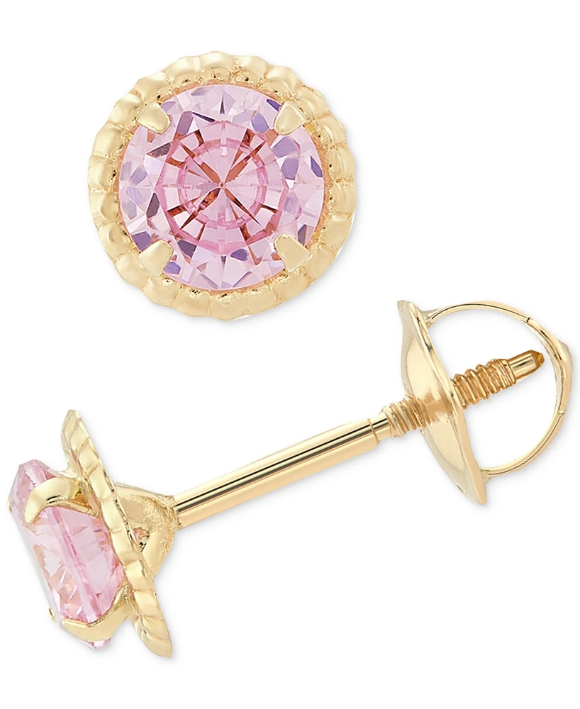 Children's Cubic Zirconia Screw Back Stud Earrings 14k Gold