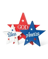 Glitzhome 11" Wooden Patriotic, Americana Stars Table Decor