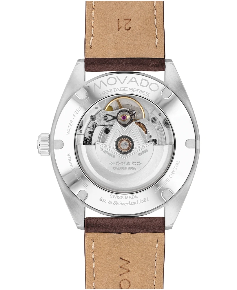 Movado Men's Datron Automatic Swiss Automatic Brown Leather Strap Watch 40mm