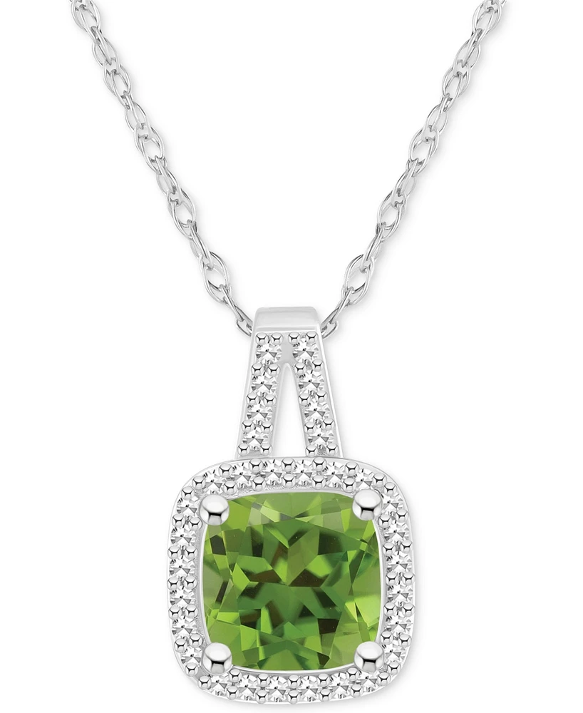 Amethyst (1-1/2 ct. t.w.) & Diamond (1/6 Cushion Halo 18" Pendant Necklace Sterling Silver (Also Citrine, Garnet, Peridot, Blue Topa