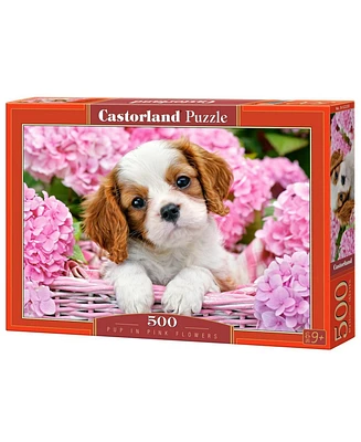 Castorland Pup in Pink Flowers Jigsaw Puzzle Set, 500 Piece