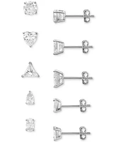 Giani Bernini 5-Pc. Set Cubic Zirconia Solitaire Multi-Cut Stud Earrings in Sterling Silver, Created for Macy's