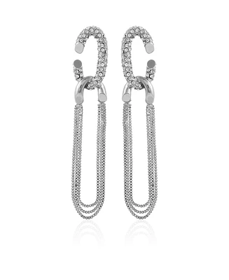Vince Camuto Silver-Tone Tassel Chain Huggie Hoop Drop Earrings