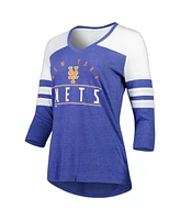 Women's Fanatics Heather Royal New York Mets League Leader Tri-Blend 3/4-Sleeve V-Neck T-shirt