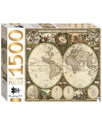 Mindbogglers Gold-Tone Foil 1500-Piece Jigsaw Puzzle Vintage-Like World Map Jigsaws For Adults Deluxe Jigsaw Puzzles 33" x 26" intricate Puzzles Advan