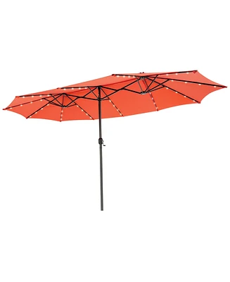 15FT Twin Patio Double-Sided Umbrella 48 Solar Led Lights Crank Outdoor