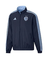 Men's adidas Navy, Light Blue Sporting Kansas City 2023 On-Field Anthem Full-Zip Reversible Team Jacket