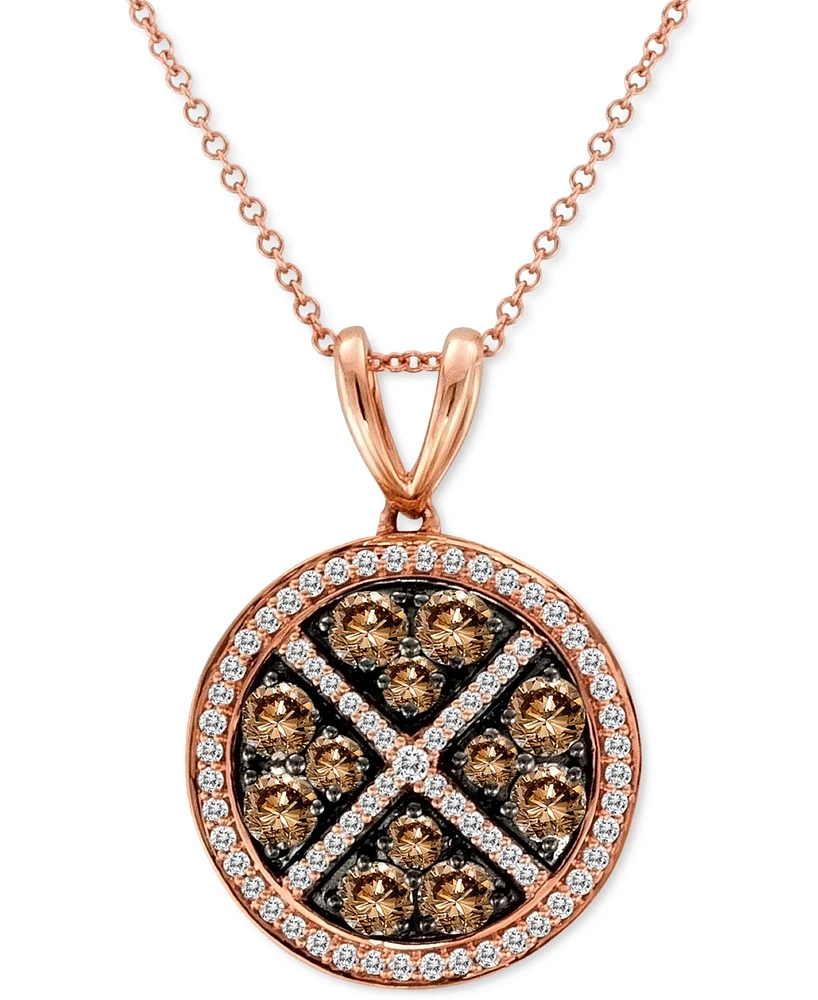Le Vian Chocolate Diamond (1-1/10 ct. t.w.) & Vanilla Diamond (1/3 ct. t.w.) Halo Cluster 18" Pendant Necklace in 14k Rose Gold
