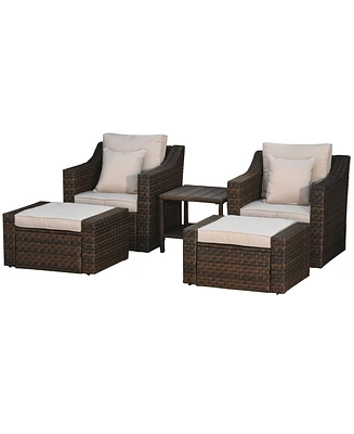 Outsunny 5 Piece Patio Furniture Set, Chairs, Ottoman, Table,