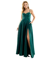 B Darlin Juniors' Corset High-Slit Evening Gown