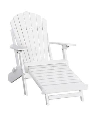 Outsunny Folding Adirondack Chair with Pull Out Ottoman, Outdoor Fir Wood Fire Pit Chair with Footrest, Porch Fanback Lounge for Patio, Poolside Lawn