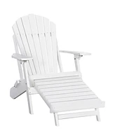 Outsunny Folding Adirondack Chair with Pull Out Ottoman, Outdoor Fir Wood Fire Pit Chair with Footrest, Porch Fanback Lounge for Patio, Poolside Lawn