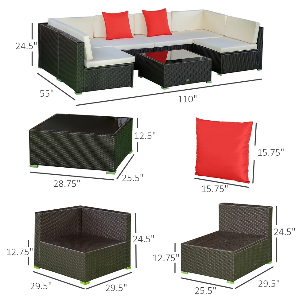 Outsunny 7pcs Outdoor Patio Wicker Conversation Set, Sectional Sofa