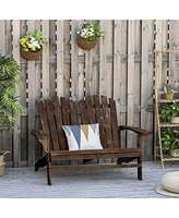 Outsunny 2-Person Adirondack Loveseat, Wood,