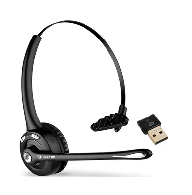 Delton 10X Bluetooth Computer Headset, Over-the-Head Single Ear Wireless Headset with Noise Canceling Mic, Usb Dongle for Computer/Laptop, Perfect for