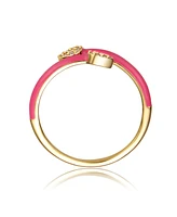 Ra Young Adults/Teens 14k Yellow Gold Plated with Cubic Zirconia Bypass Magenta Pink Enamel Stacking Ring